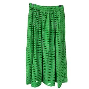 Kate Spade New York Eyelet Midi Skirt Green Elastic Waist Size XXS